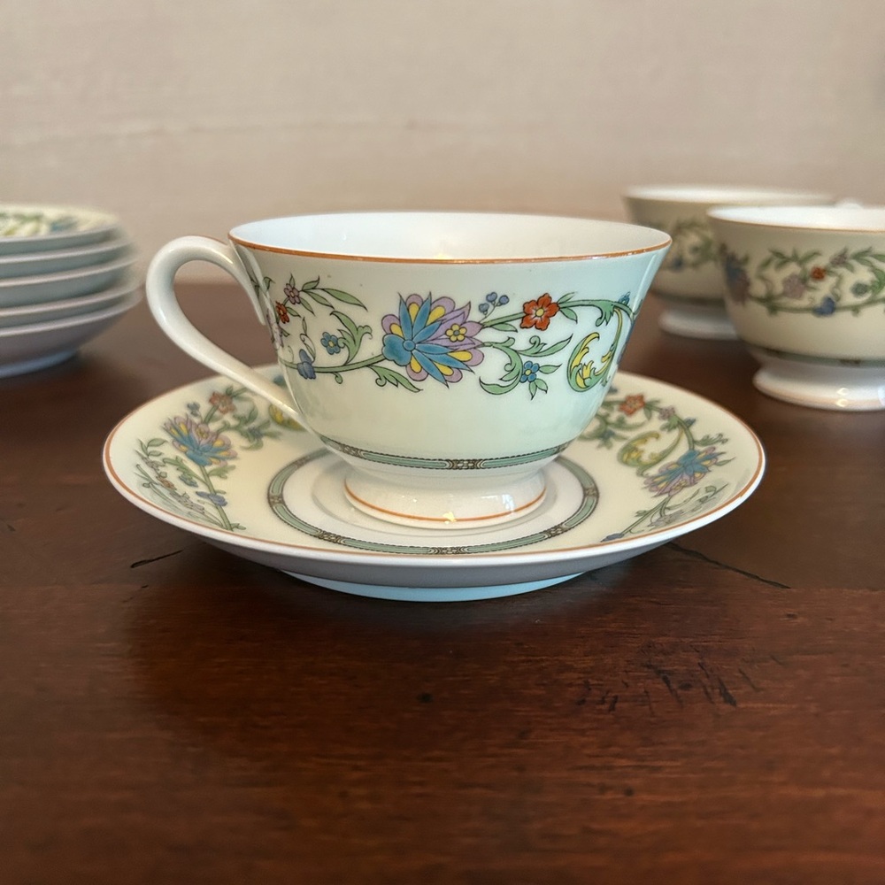 Noritake China Nippon Toki Kaisha Set of 6 Cups and Saucers, Japan, Floral 1583